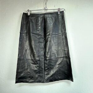 For Joseph Womens Black 100% Leather A-Line Skirt Size 28 Knee Length Lined